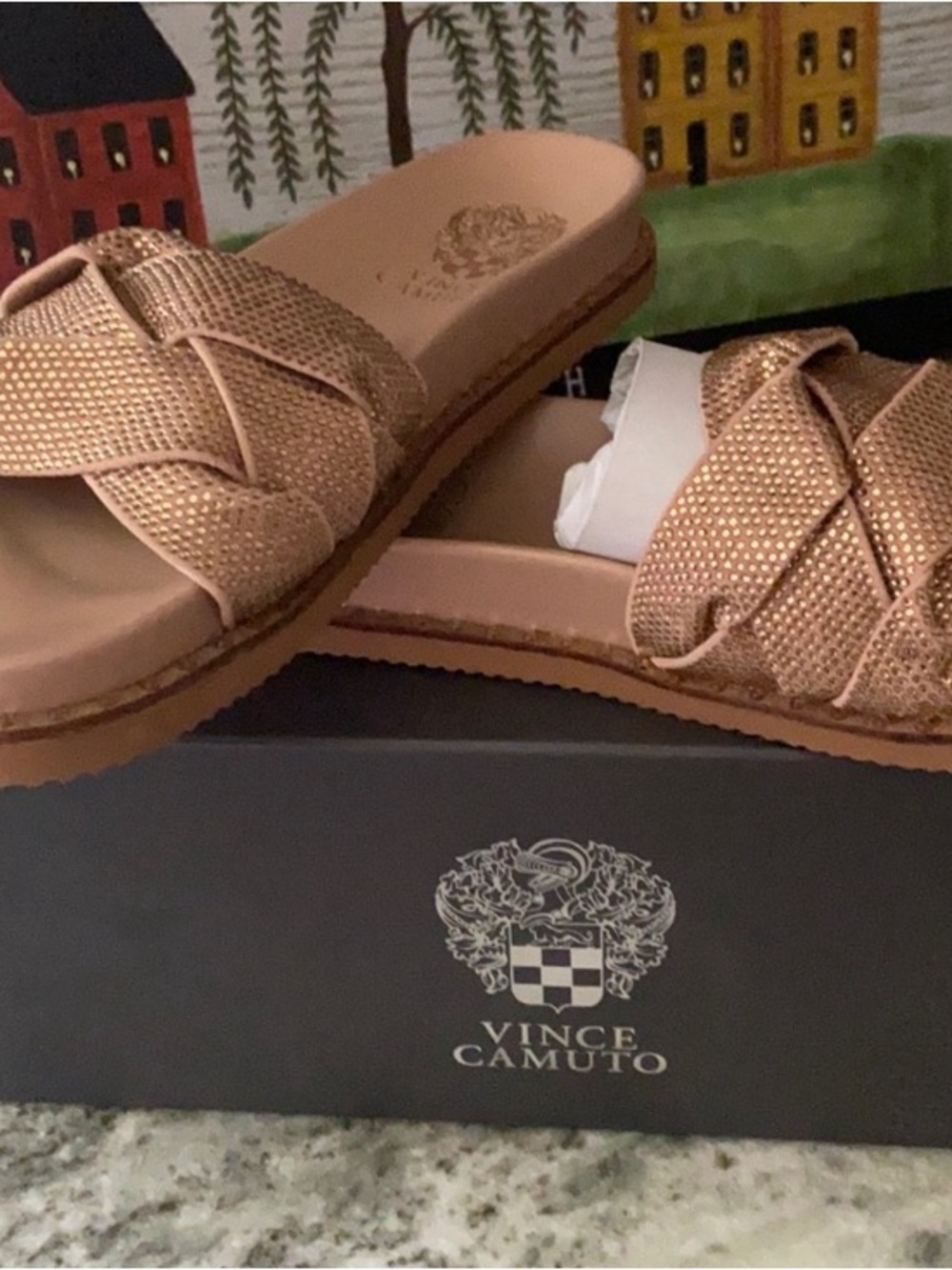 Vince Camuto Metallic Rose Gold Braided Slide Mules